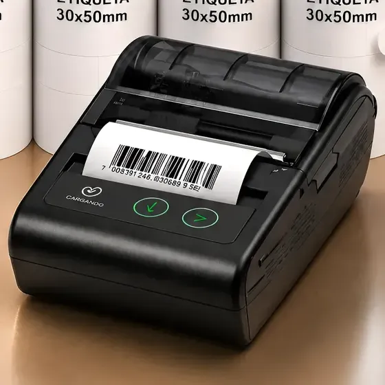 Mini Impressora Térmica Bluetooth C/ 10 Rolos Etiqueta 50x30