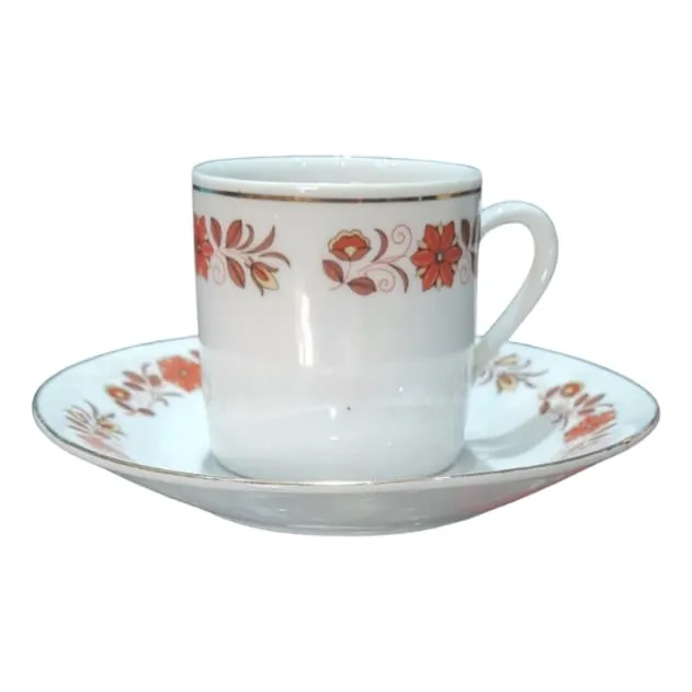 Taza Porcelana China Flores Naranjas Cilíndrica 7.85 Ml