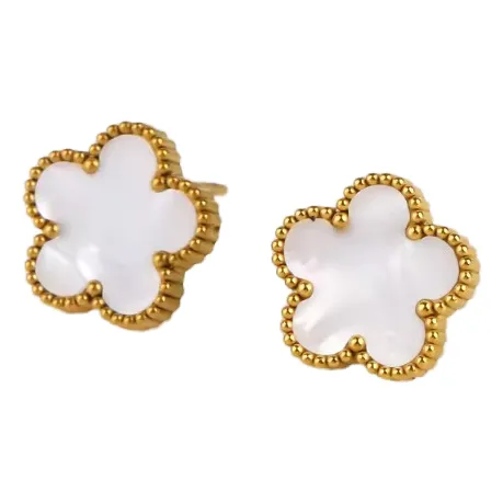 Aretes Trebol Mujer Acero Inoxidable Chapado En Oro Vancleef