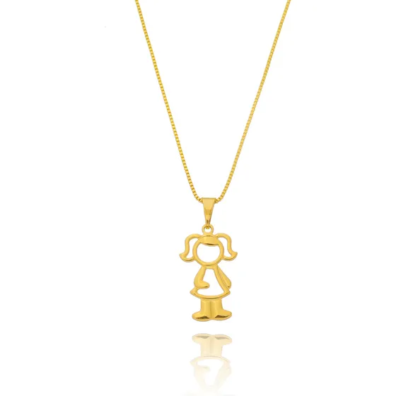 Colar Mamãe 45cm Com Pingente Menina Banhado A Ouro 18k