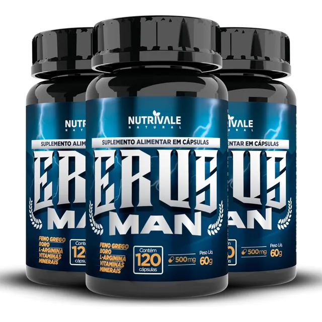 Kit 3 Potes Erus Man Original Nutrivale L-arginina Boro Feno