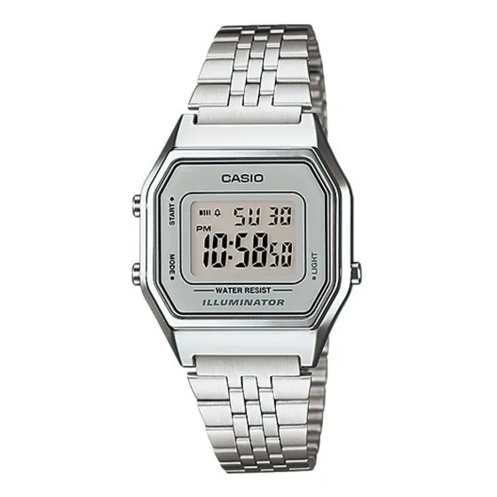 Reloj Casio La-680wa-7 Cuarzo para Dama Color de la correa Acero Color del bisel Plata Color del fondo Digital