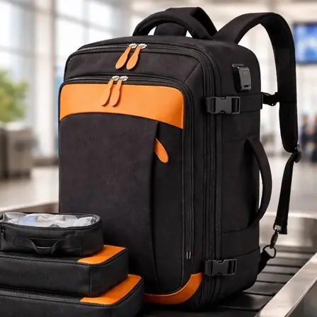 Mochila Viagem 40l Mochila Para Avião Expansível Necessaire Preto Liso