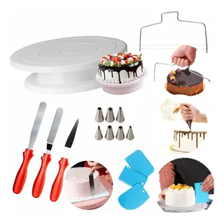 Kit Confeitar Boleira Giratória Bico Saco Espátula Raspador Branco Kit Confeiteiro Completo