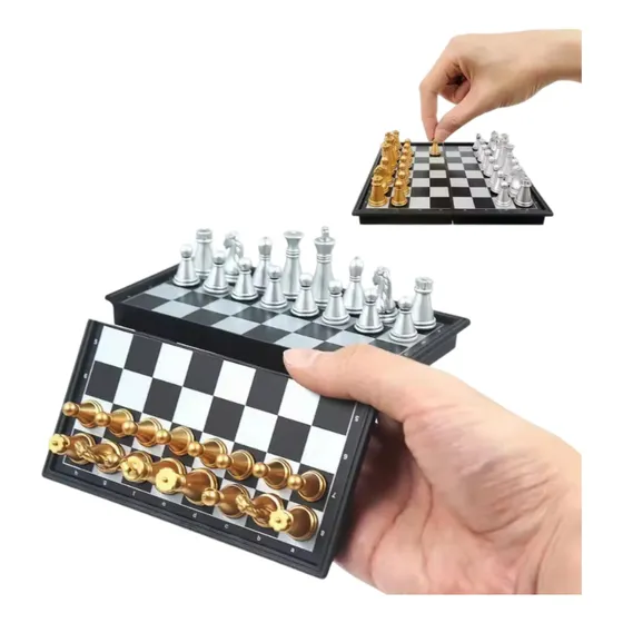 Juego De Ajedrez Magnético Imantado Plateado Dorado Portatil