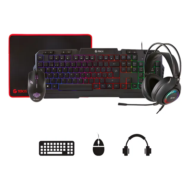 Kit Gamer 4 En 1 Teros Te-4063n Teclado Mouse Headset  Pad