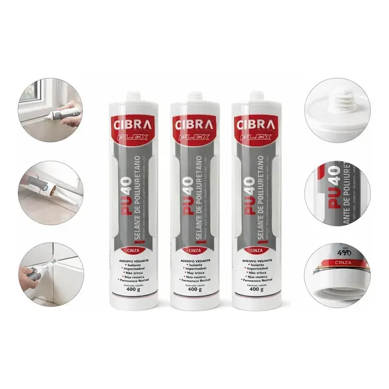 Kit 3 Selantes Pu 40 Poliuretano Cibra Flex Cinza