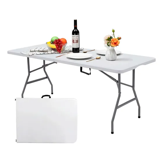 Cuory Mesa Plegable 1.80 Cm Exterior Jardin Tipo Portafolio Plástico Color Blanco Cuo-4726