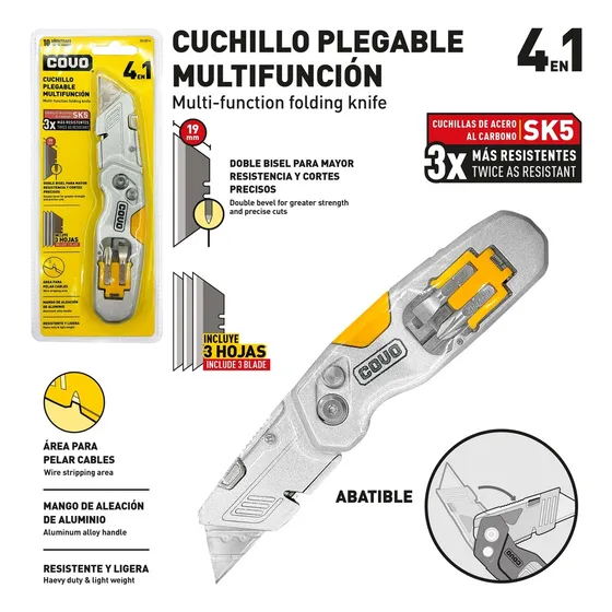 Exacto Cuchillo Navaja Plegable Covo 4 En 1