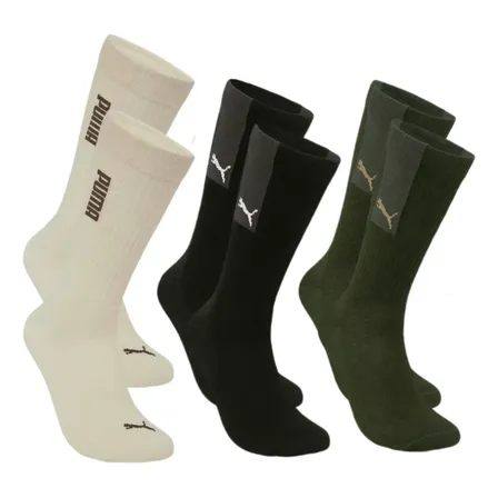 Kit 3 Pares Meias Puma Cano Alto Masculina Adulto Algodão Multicores 39 A 43