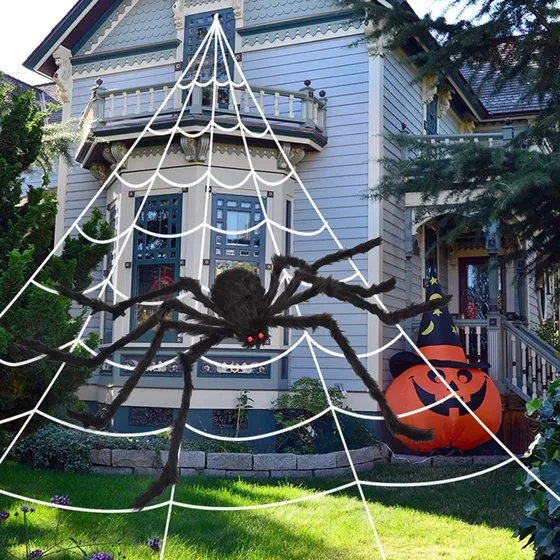 200  Halloween Spider Web + 59  Giant Spider Decorations Cci