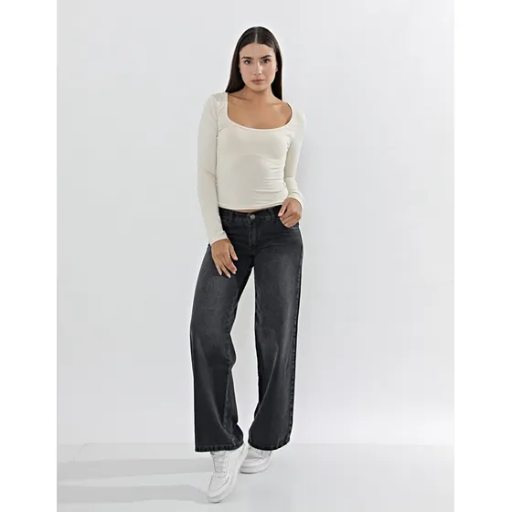 Jean Osadas Pantalon Mom Wide Leg Baggy Tiro Bajo Rigido
