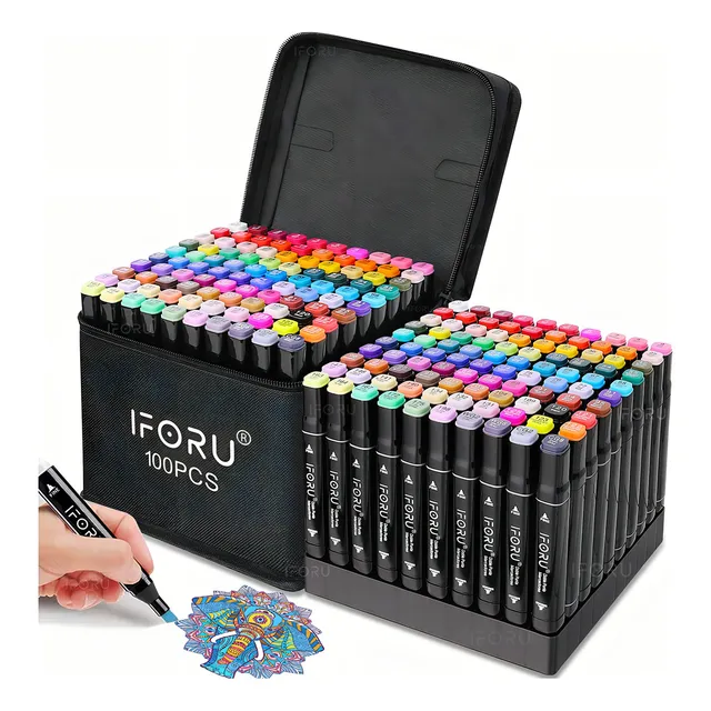 Marcadores 100 Colores Plumones Punta Pincel Doble Punta Fineliner 1mm Y Broad 6mm IFORU