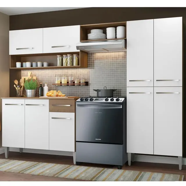Cozinha Compacta Madesa Emilly Pop Armário Balcão Paneleiro Cor Branco Marrom