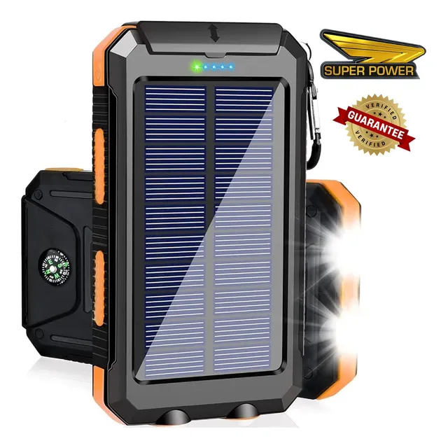 Power Bank De Panel Solar 20000mah Aprueba De Agua Linterna