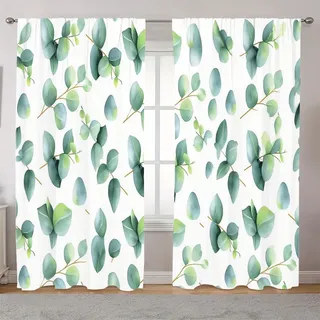 Juego De Cortinas De 2 Piezas, Diseño De Hojas De Eucalipto