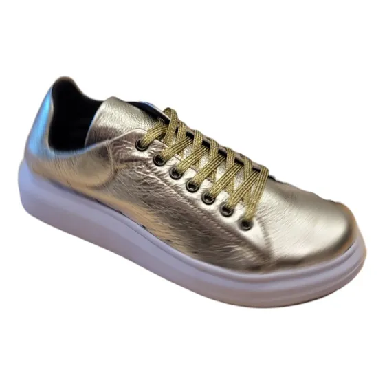 Tenis De Cuero Para Dama. Mcqueen Oro 
