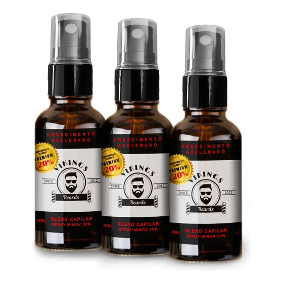 Kit 3x Spray Crescimento Turbo Premium 20% - Barba Cabelo