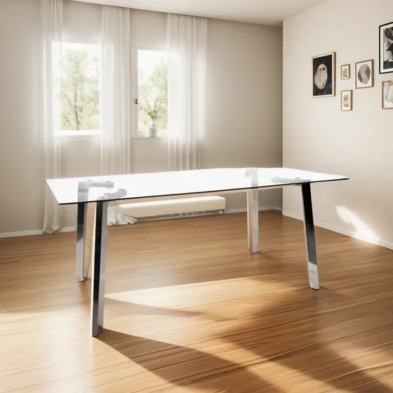 Mesa Vidrio Templado 140cm Base Cromada Moderna Minimalista