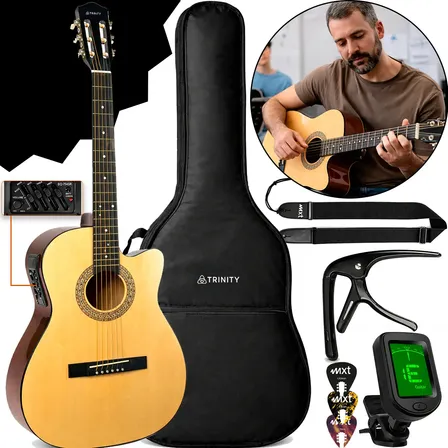 Kit Violão Eletroacústico Trinity Sonus 39  Aço Para Iniciante Natural Destro Sabina Sólida