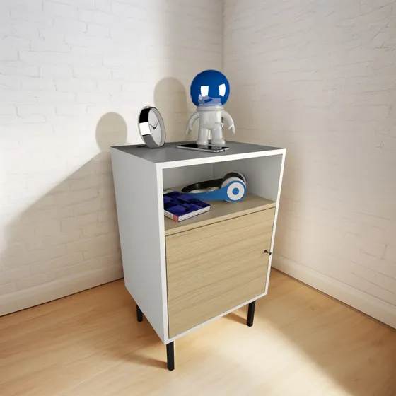 Mesa De Luz Tables Mod. 4257 1 Puerta 1 Cajón Roble/blanco