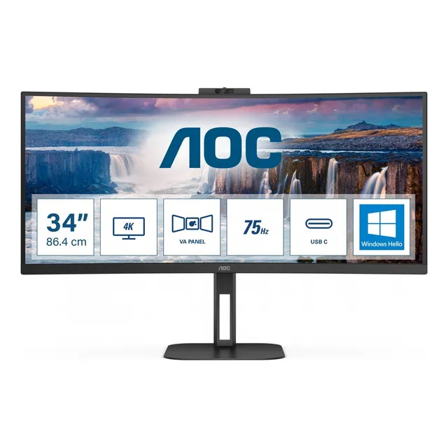 Monitor Curvo Aoc Cu34v5cw/bk Led 34  Ultra Wide Qhd 100hz