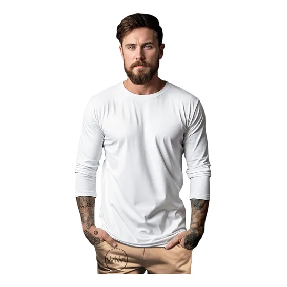 Polera Manga Larga Algodón Básico Hombre Adultos Calidad Eu