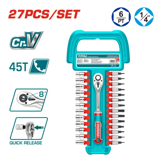 Juego De Rachet Dados De 1/4 27pzs Milimetricos Marca Total