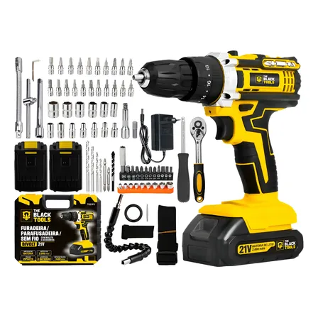 Furadeira Parafusadeira Bivolt 2 Baterias Soquete 46 Peças Amarelo 127/220v