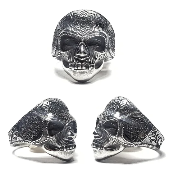 Anillo Calavera Catrina Dia De Los Muertos En Acero Inox.316