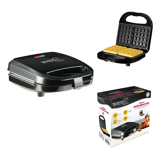 Waflera Eletrica Doble Plancha Antiadherente Waffle Timco Negro