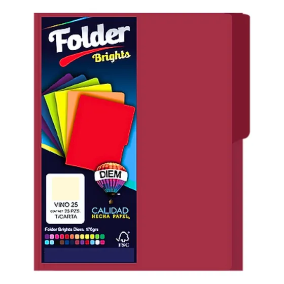 Folder Tamaño Carta Colores Brillantes 25 Pzas Color Vino