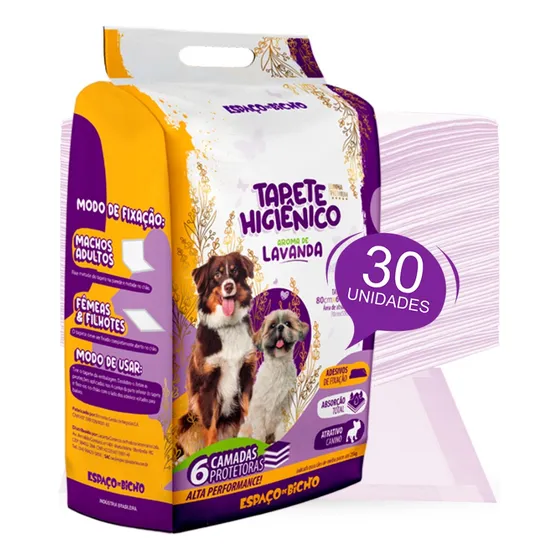 Tapete Higiênico Para Cães Premium 80x60 C/ 30 Un Lavanda