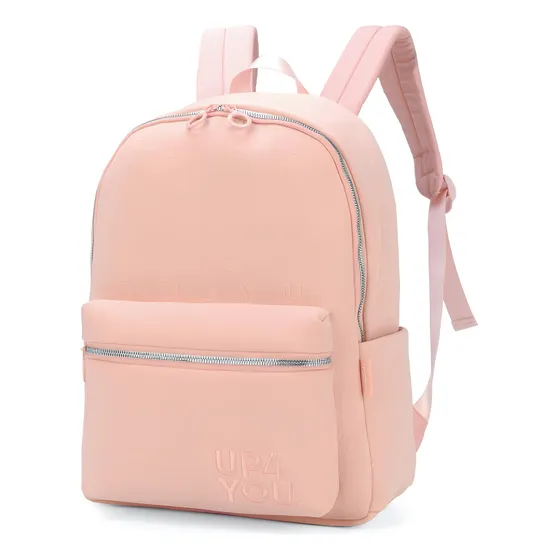 Mochila Up4you De Costas Feminina Juvenil 2 Ziper - Luxcel Cor Salmão Desenho Do Tecido Liso