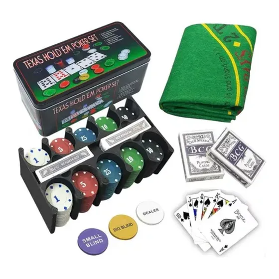 Poker Set Juego 200 Fichas Cartas Y Paño Black Jack Fichero