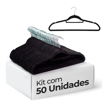 Vittak Kit 50 Cabides Veludo De Roupa Antideslizante Slim Adulto Cor Preto Utensílios De Uso Doméstico