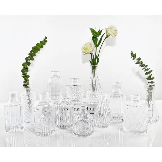 Set 12 Floreros De Vidrio Transparente Con Efecto Degradado