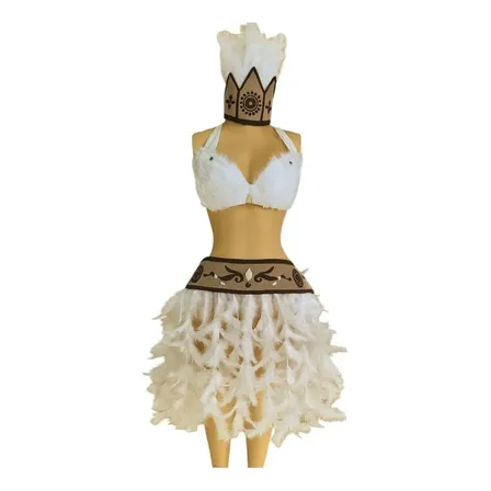 Traje Pascuense Niña Pluma Real Tubo Isla De Pascua Rapa Nui Blanco L