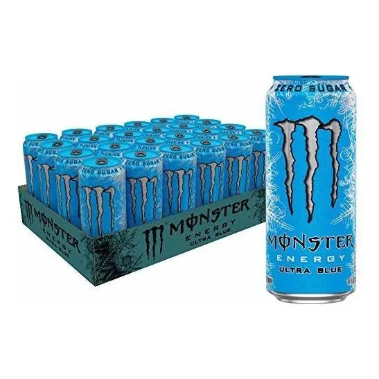 Monster Energy Ultra Blue, Bebida Energética Sin Azúcar, 16 Oz (pack De 24)