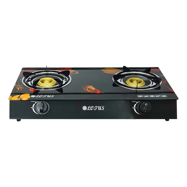 Cocina A Gas 2 H Vidrio Negro-dis. Mariposa Lotus