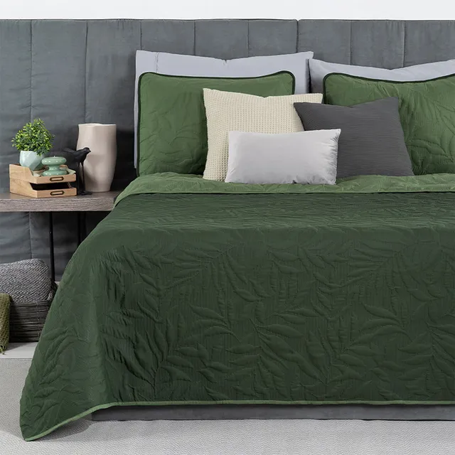 Edredón Ligero Doble Vista Real Textil + 2 Fundas de Almohada, Juego de Colcha Matrimonial, Color Verde Oscuro - Verde Oliva