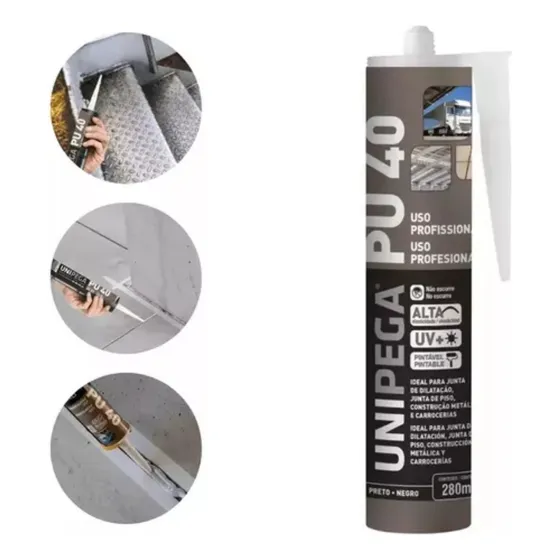 Sellador de Poliuretano PU40 Gris 280g Unipega - Adhesivo y Sellador Flexible, Ideal para Sellado de Grietas y Juntas, Alta Resistencia al Clima, Rápido Secado, Perfecto para Uso en Exteriores e Int