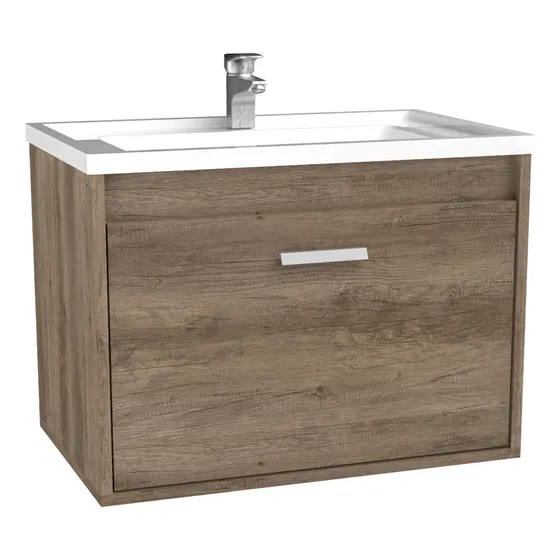 Vanitory Colgante Flotante Con Bacha Puerta Basculante Delos Color Roble Nebraska Gris