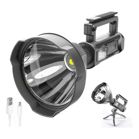 Foco Linterna Led Usb Recargable + Tripode Largo Alcance Color de la linterna Negro Color de la luz Frío