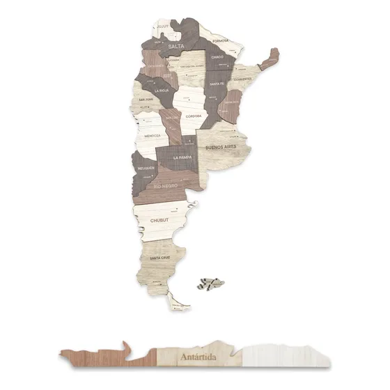 Mapa Argentina 3d - Con Nombres Paises Madera - 75x40cm