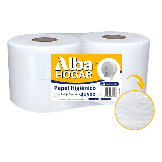 Papel Higiénico Industrial Alba Hogar 500m Celulosa 100% Virgen
