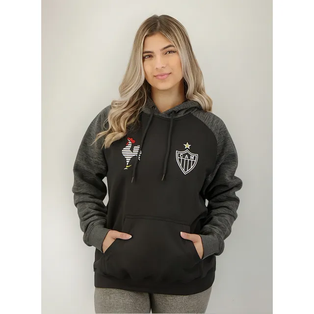 Moletom Atlético Mineiro Feminino Com Capuz Mesclado Preto