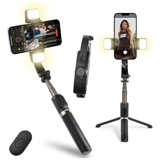 Selfie Stick Estabilizador Q08d Para Celular Bluetooth Luz