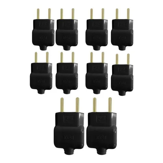 Kit Tomadas Pino Prensa Cabo 2p 10a Preto Pct C/10unid Ilumi