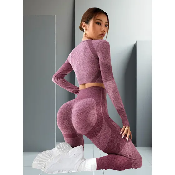Calza Frunce Levanta Cola + Top Manga Larga Seamless 854